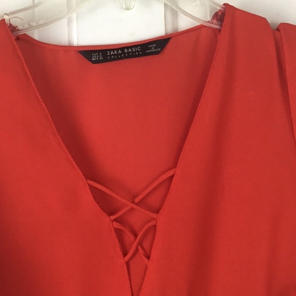 Zara Red Short Sleeve Babydoll Blouse Size S NWT - Picture 3 of 6